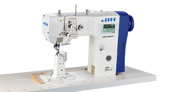 Jin NA-35DUT1K 1-Needle, Post-Bed, Direct Drive Top And Bottom Wheel-Feed And Needle-Feed Lockstitch Machine With Automatic Thread Trimmer, With Digital Stitch Length Control