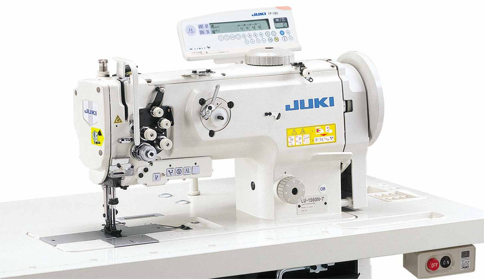 Juki LU-1560NKA 2 Needle Unison Feed Lockstitch Machine with Vertical-axis Large Hook, Gauge 9.5mm - Servo/ Clutch Motor